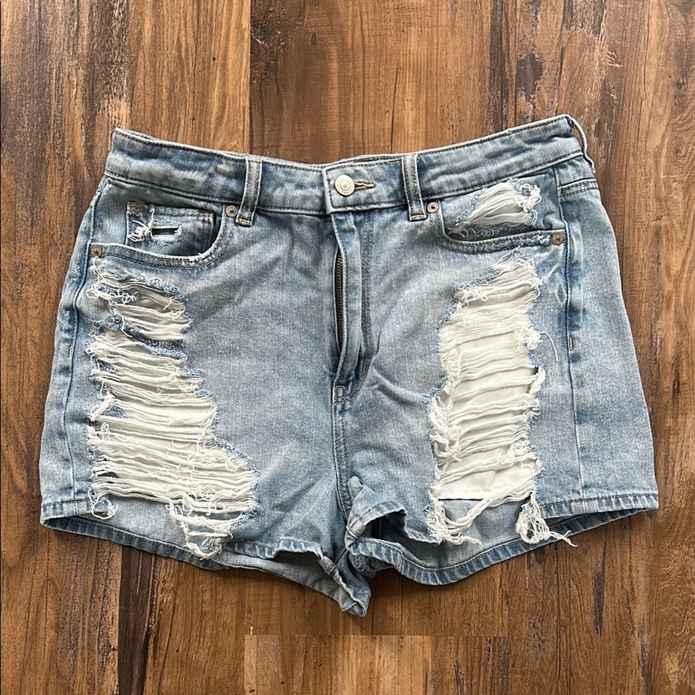 American Eagle Outfitters Blue Jean Shorts Distressed High-Waisted